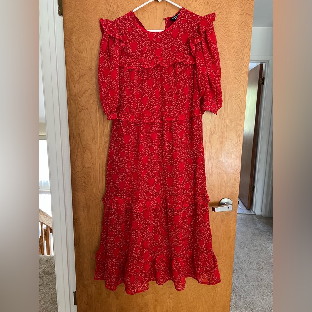 ASOS Wednesday’s Girl Red Tiered Dress with Heart Pattern